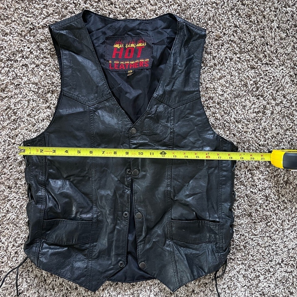 Vintage Hot Leathers Black Leather Vest – Men's XS – Side Lace-Up & Snap Front - Picture 3 of 7